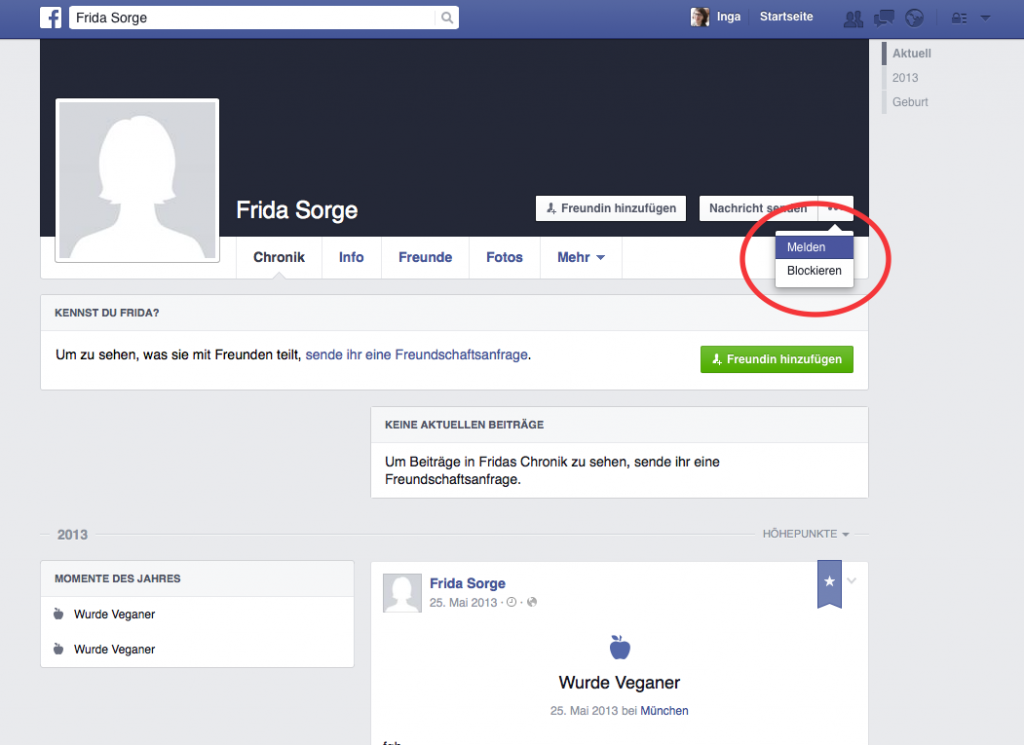 Facebook-Profil melden